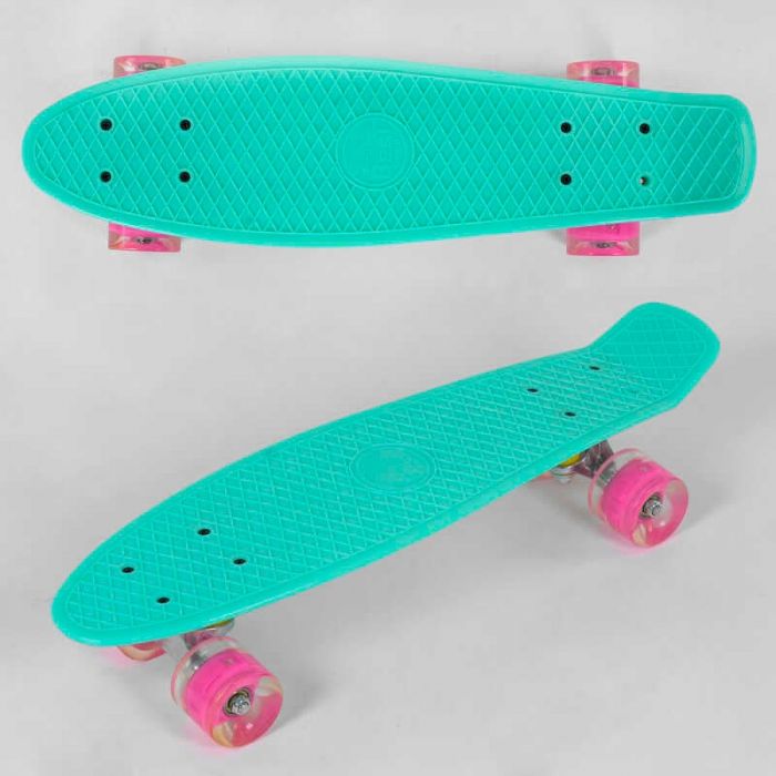 Скейт Пенни борд 6060 (8) Best Board, бирюзовый, доска = 55см, колеса PU со светом, диаметр 6 см