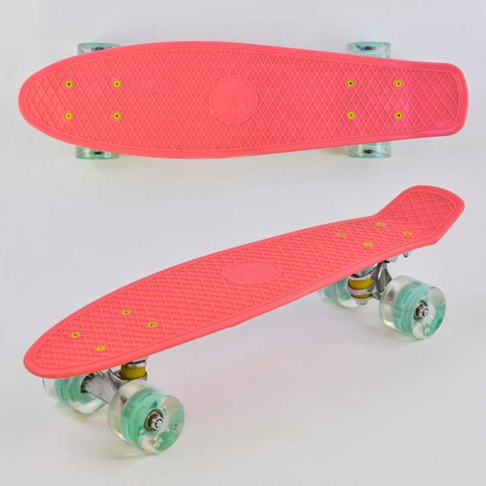Скейт Пенни борд 0440 (8) Best Board, КОРАЛЛЕННЫЙ, доска = 55см, колеса PU со светом, диаметр 6 см
