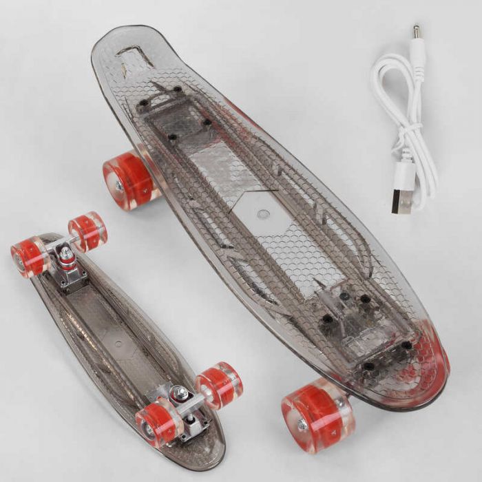 Скейт Пенні борд S-40133 Best Board (6) прозора дека зі світлом, колеса PU зі світлом, зарядка USB