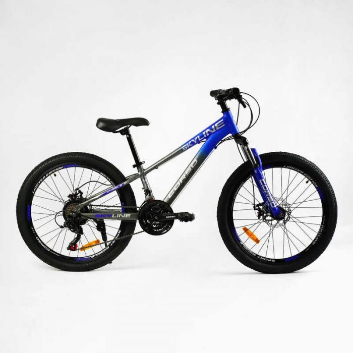 Велосипед Спортивний Corso «SkyLine» 24" дюймів SL- 24213 (1) рама алюмінієва 11’’, обладнання Shimano 21 швидкість, зібран на 75