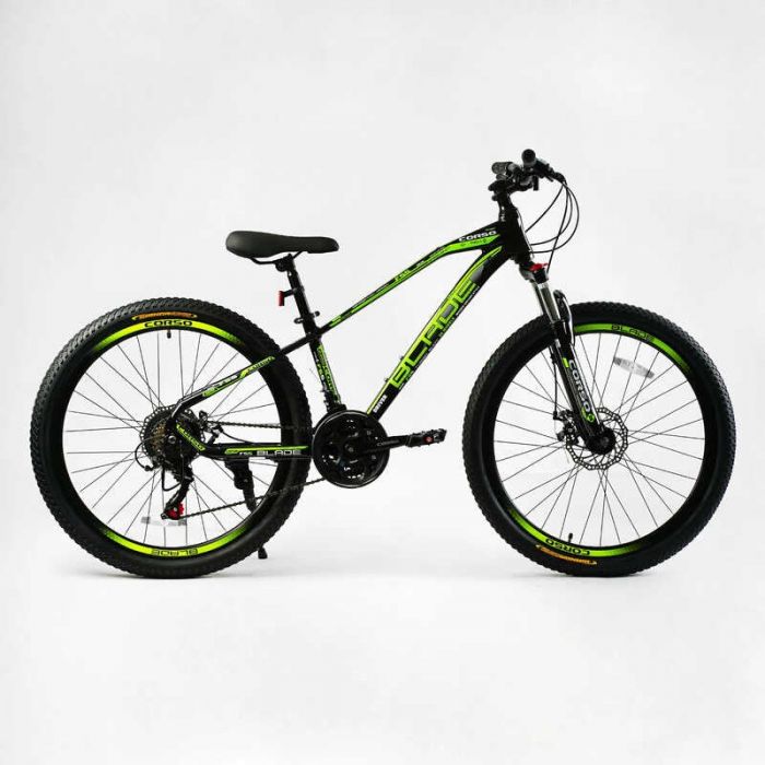 Велосипед Спортивный CORSO «BLADE» 26" дюймов BD-26814 (1) рама алюминиевая 13", оборудование Shimano 21 скорость, собран на 75