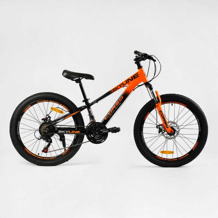 Велосипед Спортивный Corso «SKYLINE» 24" дюймов SL- 24336 (1) рама алюминиевая 11’’, оборудование Shimano 21 скорость, собранный на 75