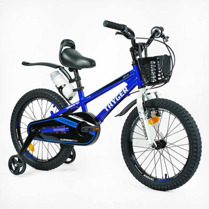 Велосипед 2-х колісний 18" "CORSO" TG-40571 "TAYGER" алюмінієва рама, ручне гальмо, дод. колеса, дзвоник, пляшечка, зібран на 85