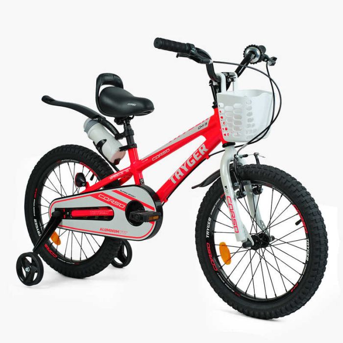 Велосипед 2-х колесный 16" "CORSO" TG-15874 "TAYGER" (1) алюминиевая рама, ручной тормоз, доп. колеса, колокольчик, бутылочка, собран на 85