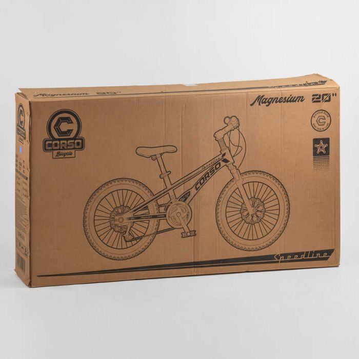 Детский магниевый велосипед 20'' CORSO «Speedline» MG-64713 (1) магниевая рама, дисковые тормоза, дополнительные колеса, собранный на 75