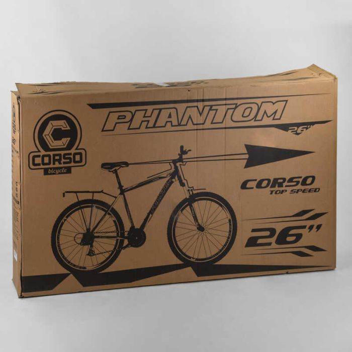 Велосипед Спортивний CORSO «Phantom» 26" дюймів 25664 (1) рама металева, SunRun 21 швидкість, крила, багажник, зібраний на 75