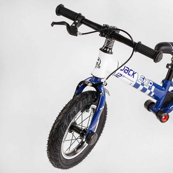 Велобіг Corso "Skip Jack" 93307 СИНЕ-БІЛИЙ, надувні колеса 12", сталева рама з амортизатором, ручне гальмо, підніжка, в коробці