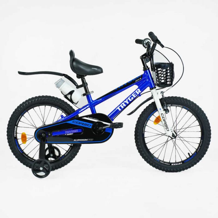 Велосипед 2-х колесный 18" "CORSO" TG-40571 "TAYGER" (1) алюминиевая рама, ручной тормоз, доп. колеса, колокольчик, бутылочка, собран на 85