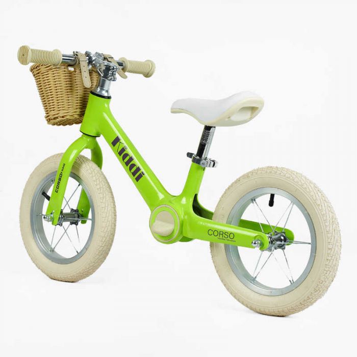 Велобег "CORSO KIDDI" ML-12328 магниевая рама, надувные колеса резиновые 12’’, алюминиевые обода, подставка для ног, корзинка, в коробке