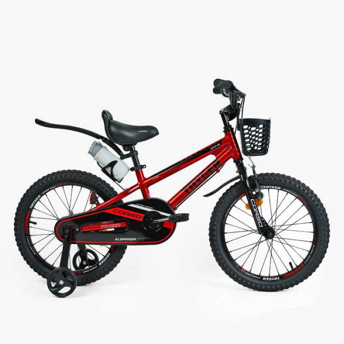 Велосипед 2-х колісний 18" "CORSO" TG-43922 "TAYGER" алюмінієва рама, ручне гальмо, дод. колеса, дзвоник, бутилочка, зібран на 85