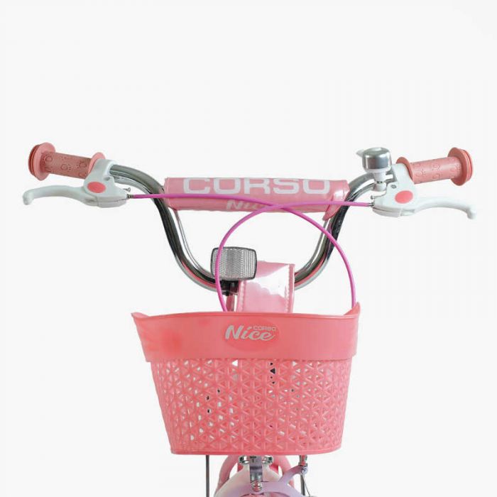 Велосипед 2-х колесный 16" "CORSO" NC-16907 "Nice" (1) стальная рама, ручной тормоз, доп. колеса, звонок, корзина, собраны