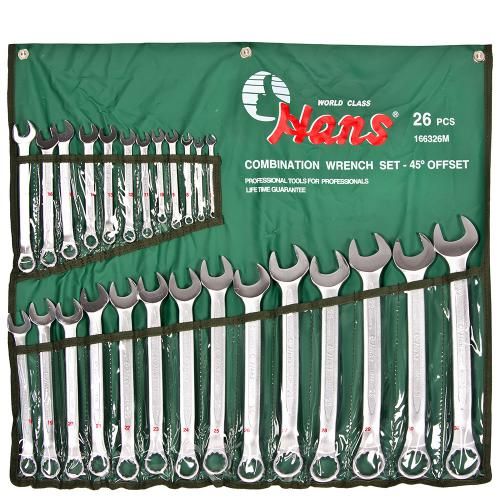 Набор ключей комбинированных изогнутых 45°, 26 пр. 6-32 мм лента (166326M) HANS (166326М)