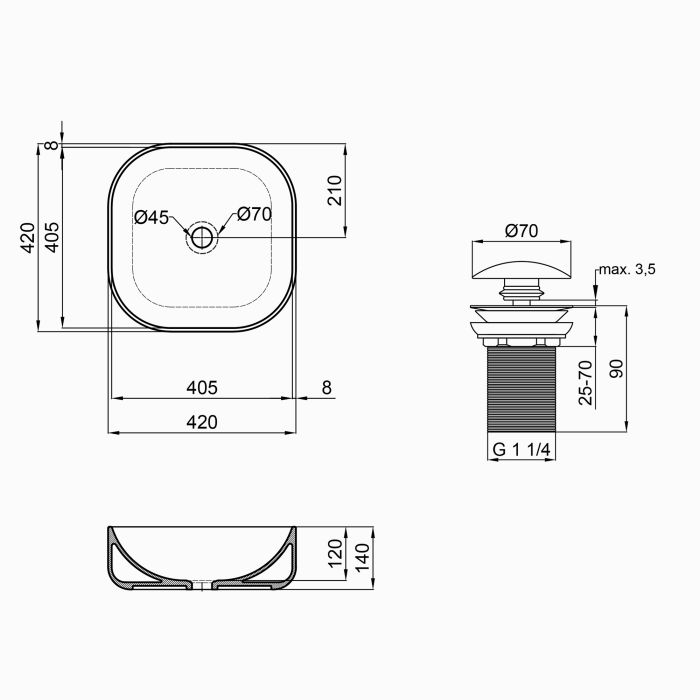 Раковина-чаша Qtap Kolibri 430х430х150 White с донным клапаном QT1011K396W