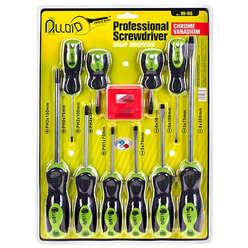 Набір викруток хрест та шліц, 10 предм Alloid (НО-10Б)