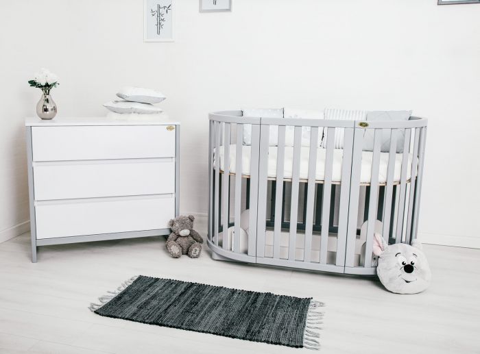 Дитяче ліжечко трансформер  Angelo 7-в-1 в сірому кольорі.