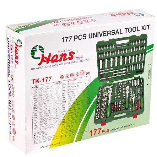 Набор инструмента 177 предметов 1/4", 3/8", 1/2" (ТК-177V) HANS