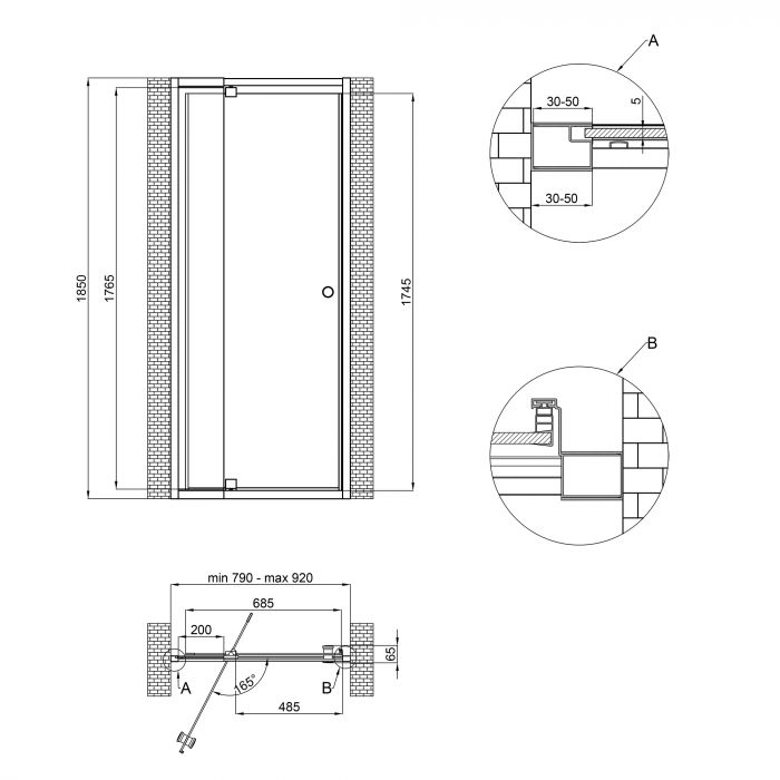 Душевые двери в нишу Qtap Pisces WHI208-9.CP5 79-92х185 см, стекло Pattern 5 мм