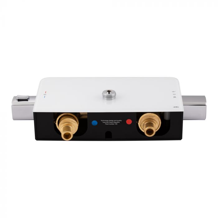 Душевая система универсальная Qtap Sloup термостатическая на два потребителя с полкой QTSL57T105VNGCB Chrome/Black
