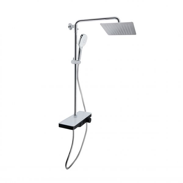 Душова система універсальна Qtap Sloup термостатична на два споживача з полицею QTSL57T105VNKCB Chrome/Black