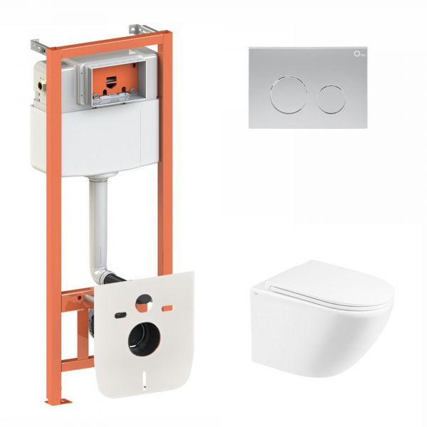 Набір Qtap інсталяція 3 в 1 Nest QT0133M425 з панеллю змиву круглою QT0111M11111SAT + унітаз з сидінням Robin QT1333046ENRW