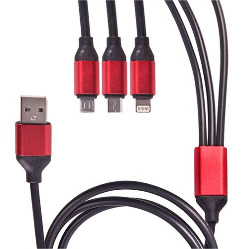 Кабель 3 в 1 USB - Micro USB/Apple/Type C (Black)