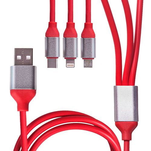 Кабель 3 в 1 USB - Micro USB/Apple/Type C (Red)
