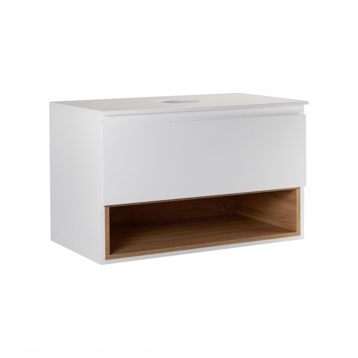 Тумба подвесная Qtap Robin 800х480х470 White/Whitish oak со столешницей QT1379TPН8001WWO