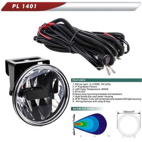 Фара дополнительная PL-1401 LED-CREE/10-32V/2*6W/2*400LM/6000К/D=100мм/эл.проводка