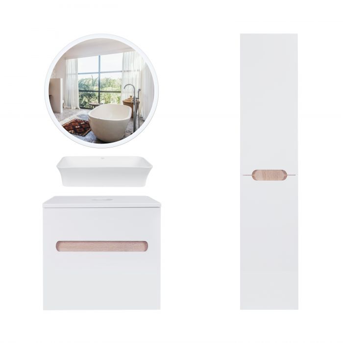 Комплект мебели для ванной Qtap Virgo тумба + раковина + зеркало + пенал QT044VI42999