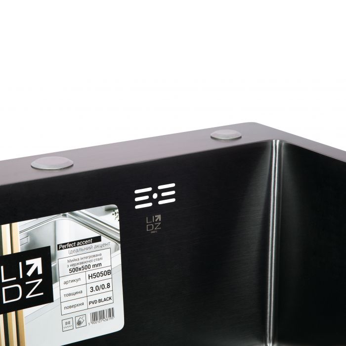 Кухонна мийка Lidz H5050B 3.0/0.8 мм Brush Black (LDH5050BPVD3008)
