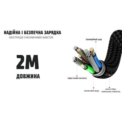 Кабель магнітний шарнірний VOIN USB - Micro USB 3А, 2m, black (швидка зарядка / передача даних)