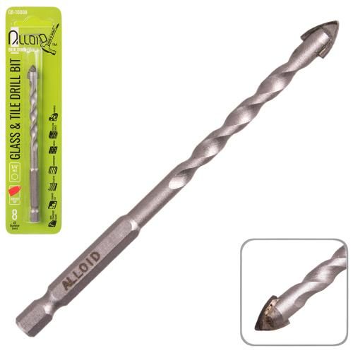 Свердло по склу та кераміці 8мм, хвостовик HEX 1/4" Alloid, L= 120mm