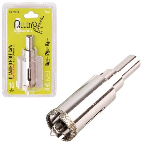 Свердло корончате алмазне по склу та кераміці 16мм з центрувальним свердлом Alloid