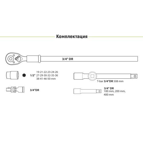 Набір головок 19-50 мм 3/4". 23 предмета Alloid (НГ-6023М)