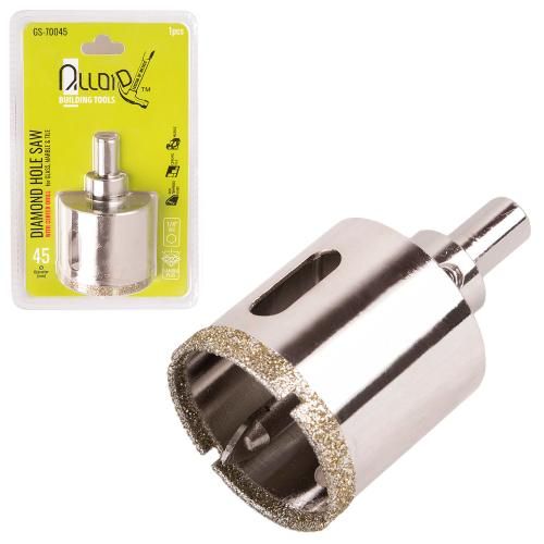 Свердло корончате алмазне по склу та кераміці 45мм з центрувальним свердлом Alloid
