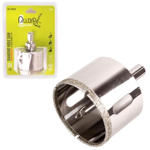 Свердло корончате алмазне по склу та кераміці 50мм з центрувальним свердлом Alloid