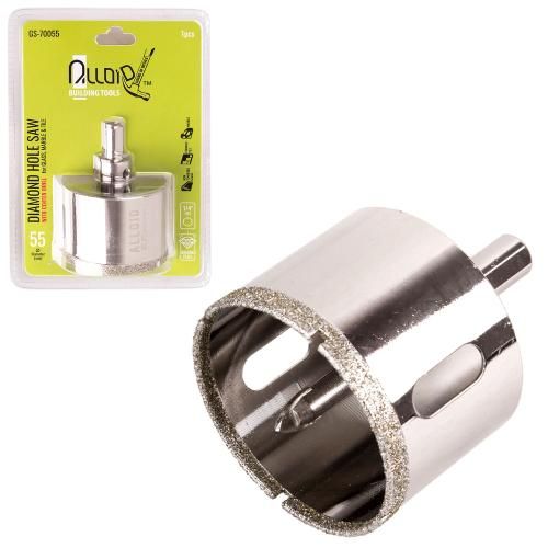 Свердло корончате алмазне по склу та кераміці 55мм з центрувальним свердлом Alloid