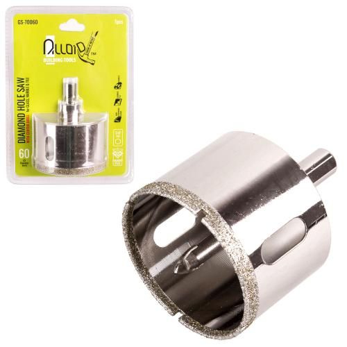 Свердло корончате алмазне по склу та кераміці 60мм з центрувальним свердлом Alloid