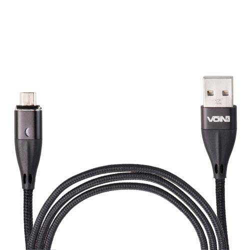 Кабель магнітний VOIN USB - Micro USB 3А, 1m, black (швидка зарядка / передача даних)