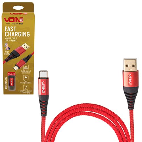 Кабель VOIN CC-4201C RD USB - Type C 3А, 1m, red (швидка зарядка/передача даних) (CC-4201C RD)