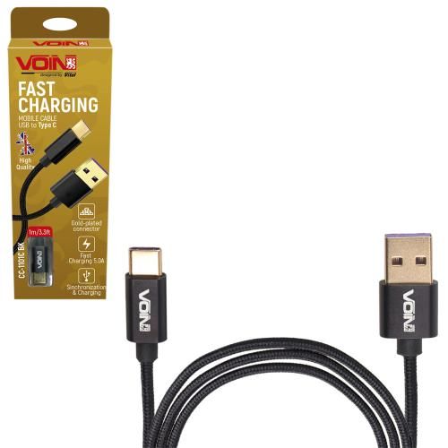 Кабель VOIN CC-1101C BK USB - Type C 5А, 1m, black (супер швидка зарядка/передача даних) (CC-1101C BK)