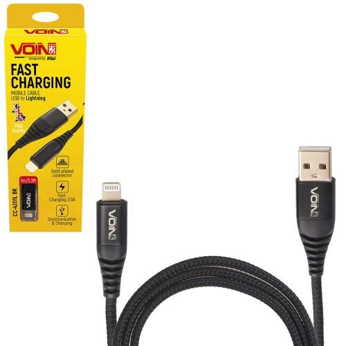 Кабель VOIN CC-4201L BK USB - Lightning 3А, 1m, black (быстрая зарядка/передача данных)