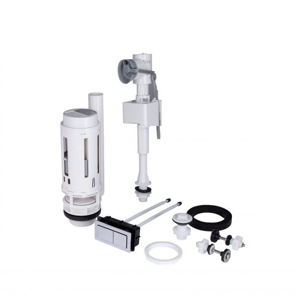 Qtap WDI комплект арматури для бачка унітазу з подвійною круглою кнопкою змиву 4,8 см та клапаном нижньої подачі води, 3/6L CHR