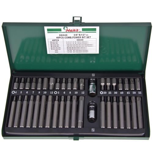 Набір вставок 4-12мм,Т20-Т55,М5-М12"30,75мм"3/8DRи1/2"DR,40предм(06040) HANS