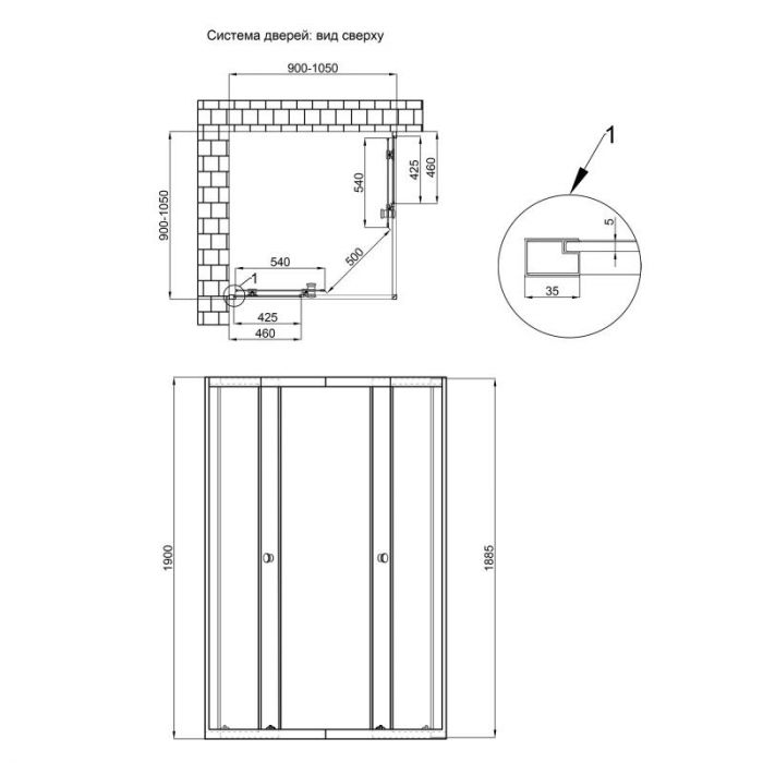 Qtap 5мм стеклянная дверь прозрачная Clear PISCES BLA109-11SC5