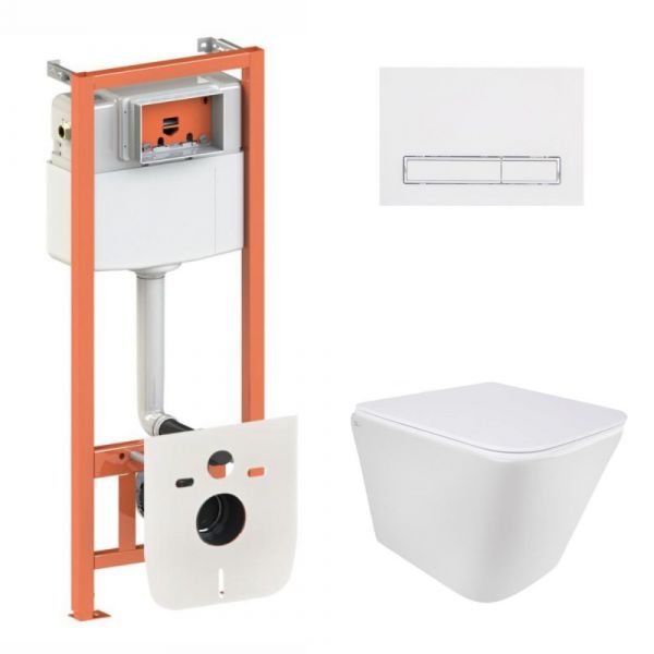 Комплект: Qtap Tern Ultra Quiet подвесной унитаз QT1733052EUQW + Nest комплект установки 4в1 (линейная клавиша White) QT0133M425 + QT0111M08V1384W