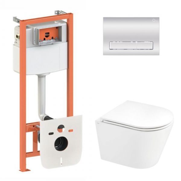 Комплект: Qtap Scorpio Ultra Quiet подвесной унитаз QT1433053EUQW + Nest комплект установки 4в1 (линейная клавиша Chrome) QT0133M425 + M08381CRM