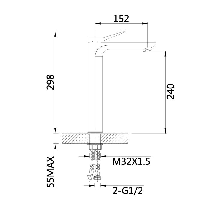 Змішувач для раковини Qtap Presto високий QTPRE269GRP45582 Graphite