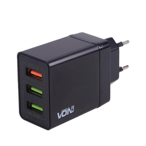 Мережевий зарядний пристрій VOIN 30W, 3 USB, QC3.0 (Port 1-5V*3A/9V*2A/12V*1.5A. Port 2/3-5V2.4A)