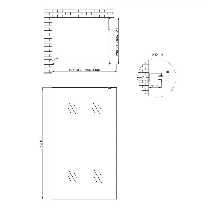 Душевая перегородка Qtap Walk-In Standard BLM2011.C8 100х190 см, стекло Clear 8 мм, покрытие CalcLess